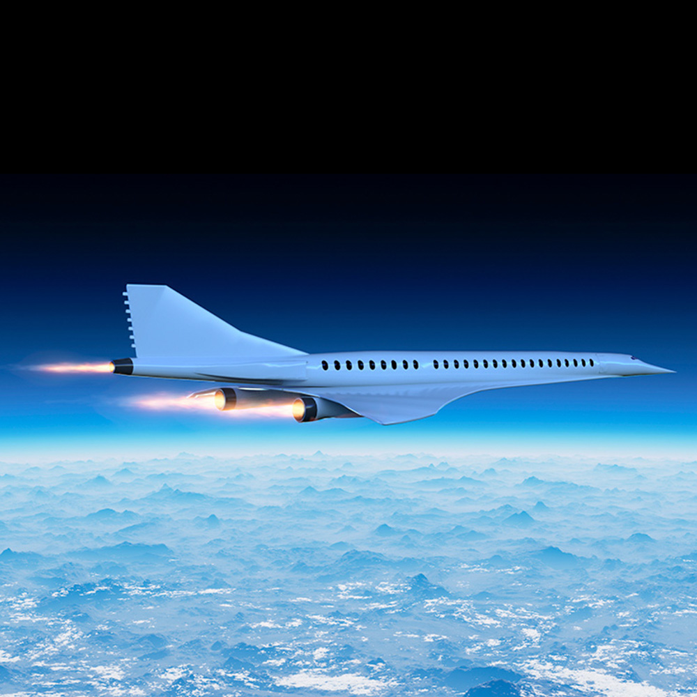 Hypersonic airplane flying above earth's atmosphere