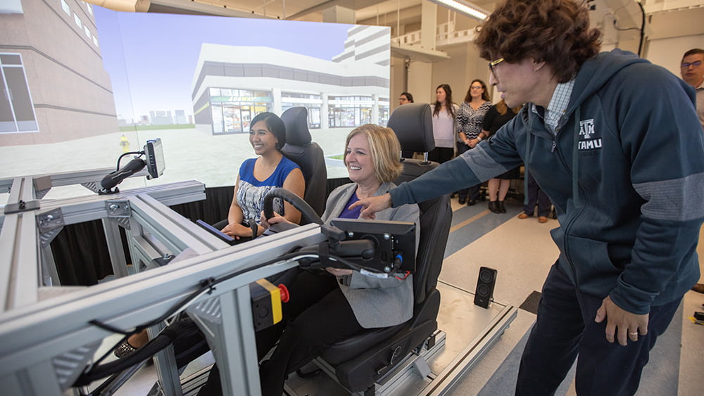 Dr. Banks drives in a driving simulator.