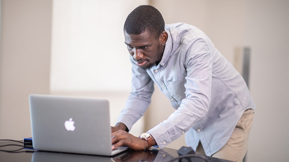 Student uses a laptop computer in the lab.