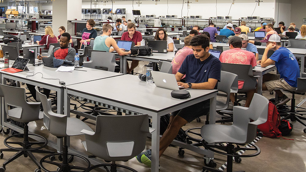 group of students in a workspace